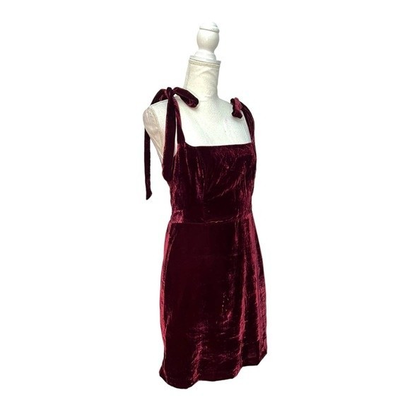 House of Harlow 1960 x Revolve Burgundy Velvet Shoulder Tie Maroon Mini Dress M - Picture 2 of 6